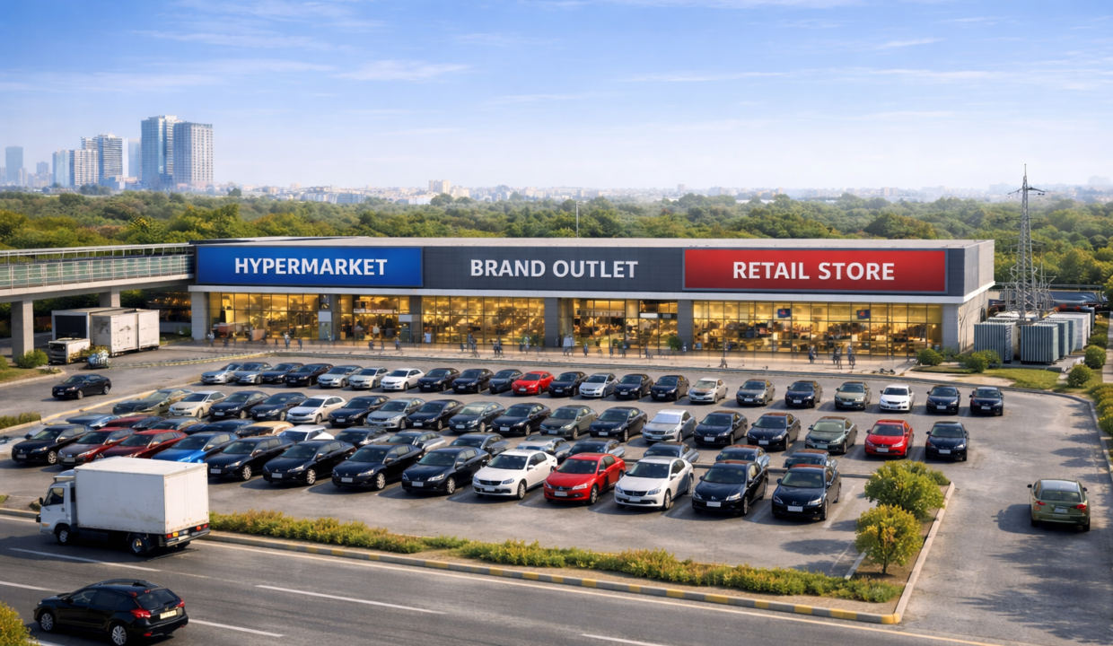 Modern retail plaza with spacious parking