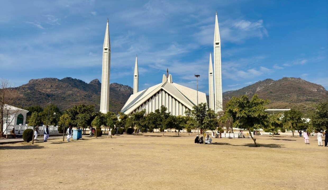 Faisal Mosque and Margalla Hills in Islamabad, Pakistan